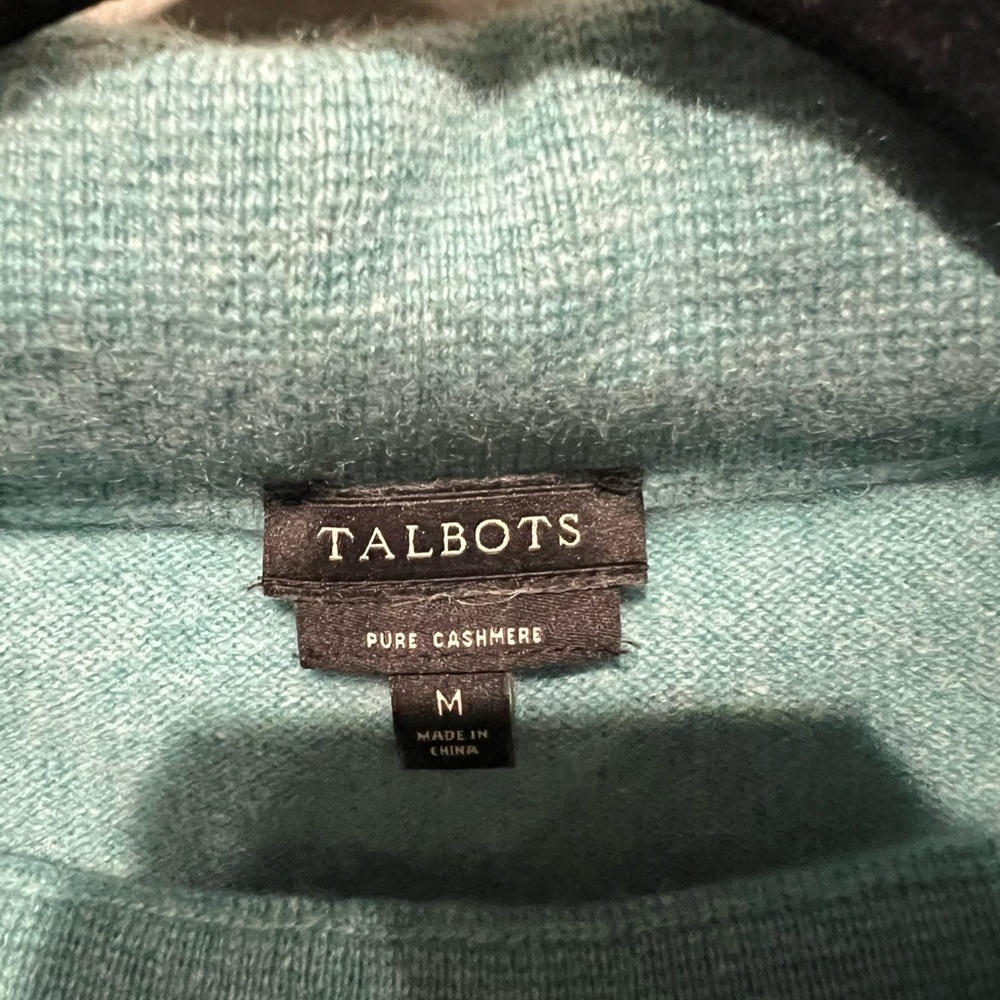 Talbots Teal Cowl Neck Sweater Pure Cashmere Warm Cozy Classic - Picture 2 of 3